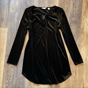 Caffe Marrakesh Black Velvet Mini Dress Tunic Top Long Sleeves V-neck